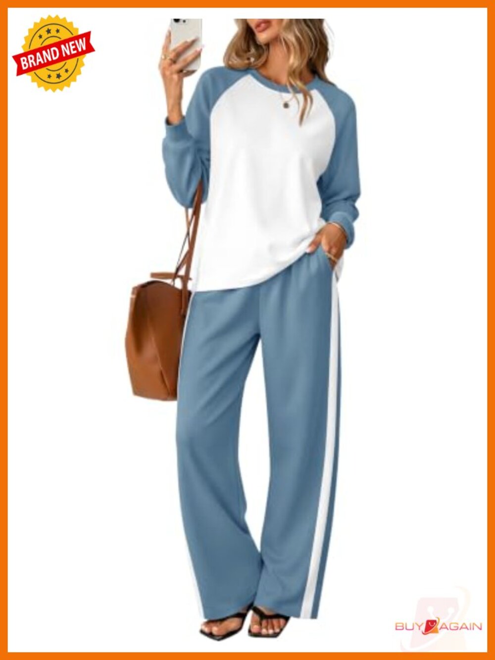 Womens 2 Piece Lounge Set Raglan Sleeve Wide Leg Sweatsuit with Pockets